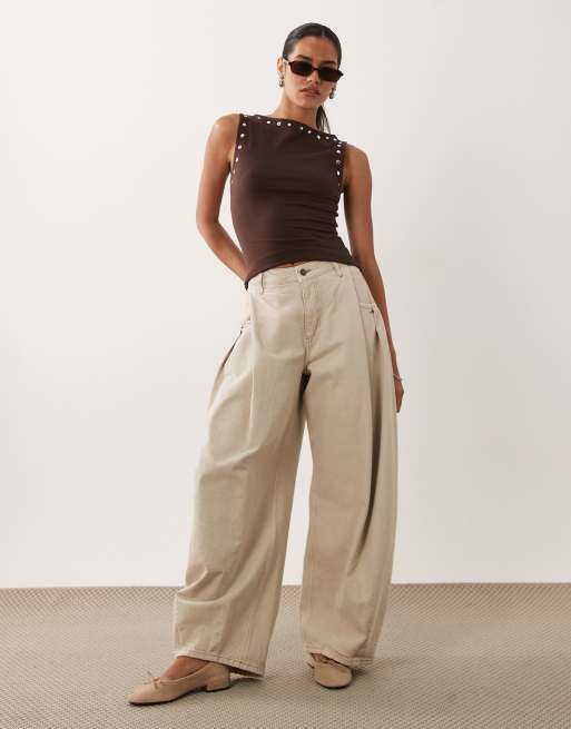 ASOS DESIGN tank top with stud details in chocolate, 2 of 4
