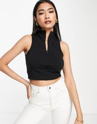 ASOS DESIGN tank top with zip in black