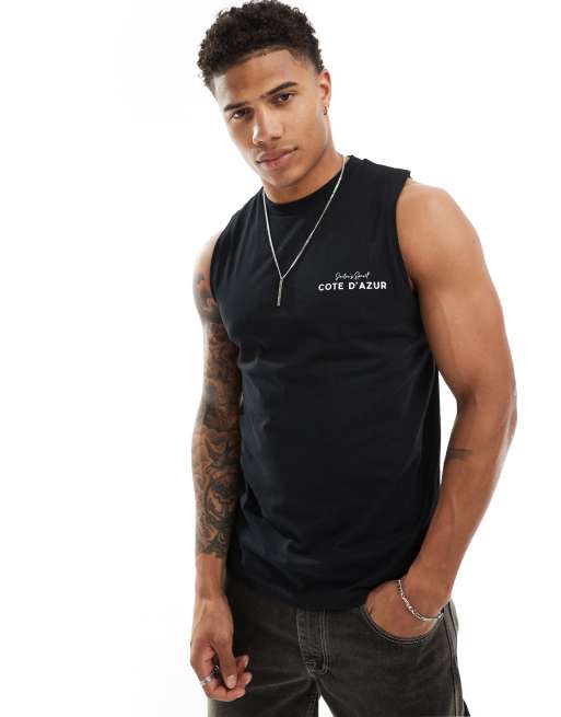 ASOS DESIGN Tank Tragertop in Schwarz mit Kompass und Textprint auf der Ruckseite ASOS