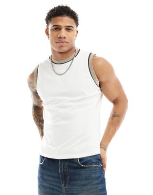Asos Design Tank With Contrast Tipping In White