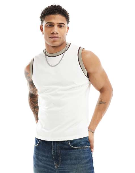 ASOS DESIGN tank with contrast tipping in cream - view 1