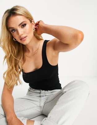 Shop Asos Design Tank With Scoop Front And Back In Black