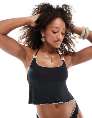 Asos Design Tankini Bikini Top With Contrast Bows In Black