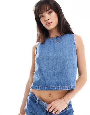 ASOS DESIGN - Tanktop aus ausgebleichtem Denim-Blau