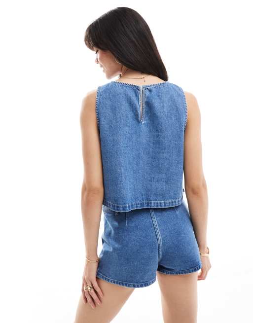 ASOS DESIGN Tanktop aus ausgebleichtem Denim