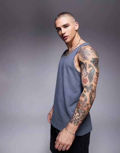 ASOS DESIGN – Tanktop aus Leinenmix in Anthrazit mit Rundhalsausschnitt - view 1