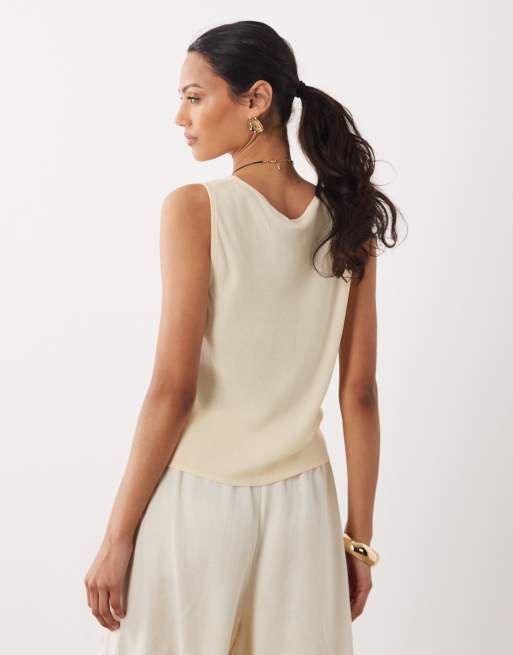 ASOS DESIGN – Tanktop aus Leinenmix in Naturfarbe mit U-Ausschnitt, 3 von 4