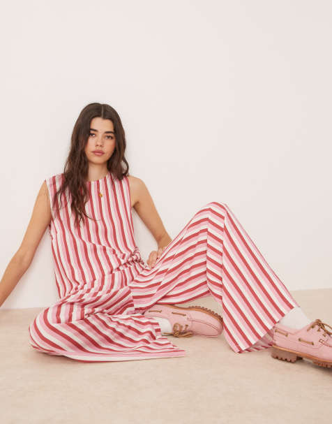 ASOS DESIGN – Tanktop aus Leinenmix mit Streifen in Rosa - view 1