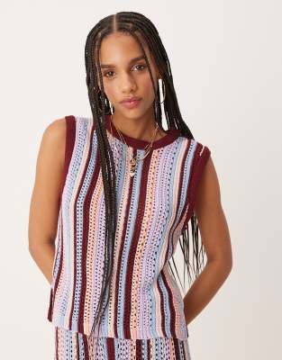 ASOS DESIGN - Tanktop aus mehrfarbigem Häkelstrick mit vertikalen Streifen-Bunt