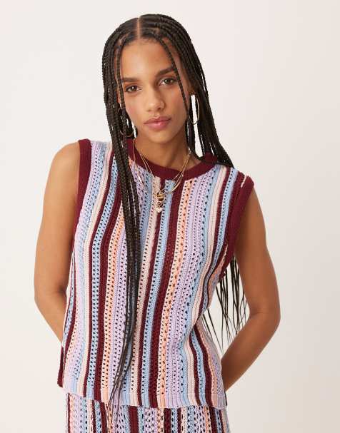 ASOS DESIGN – Tanktop aus mehrfarbigem Häkelstrick mit vertikalen Streifen - view 1