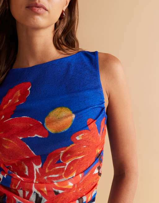 ASOS DESIGN – Tanktop aus Netzstoff in Blau mit U-Boot-Ausschnitt und Urlaubs-Print, 2 von 4
