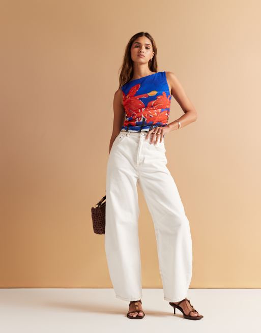 ASOS DESIGN – Tanktop aus Netzstoff in Blau mit U-Boot-Ausschnitt und Urlaubs-Print, 4 von 4
