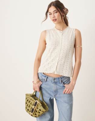 ASOS DESIGN - Tanktop aus Pointelle-Strick in Ecru-Weiß