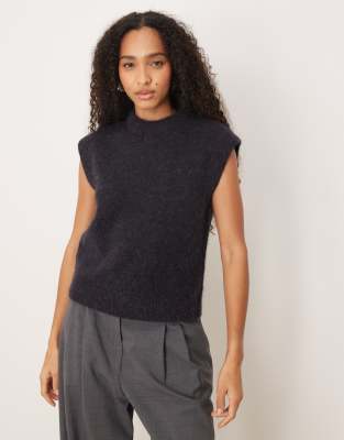 ASOS DESIGN - Tanktop aus Strick aus hochwertiger Wolle und Alpaka in Schiefer-Marineblau