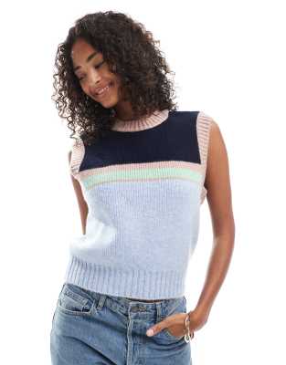 ASOS DESIGN - Tanktop aus Strick in Blau mit Streifen-Bunt