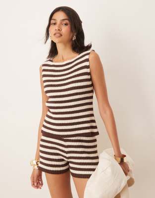 ASOS DESIGN - Tanktop aus Strick in Braun gestreift, Kombiteil-Bunt