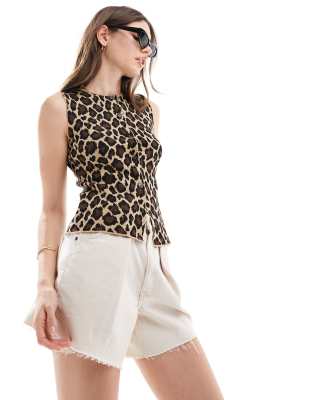 ASOS DESIGN - Tanktop aus Strick mit Leopardenmuster-Bunt