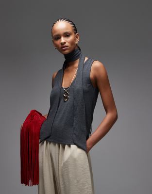 ASOS DESIGN - Tanktop in Anthrazit mit U-Ausschnitt und Schaldetail-Grau