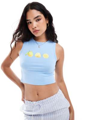 ASOS DESIGN - Tanktop in Babyblau mit Zitronenscheiben-Grafik