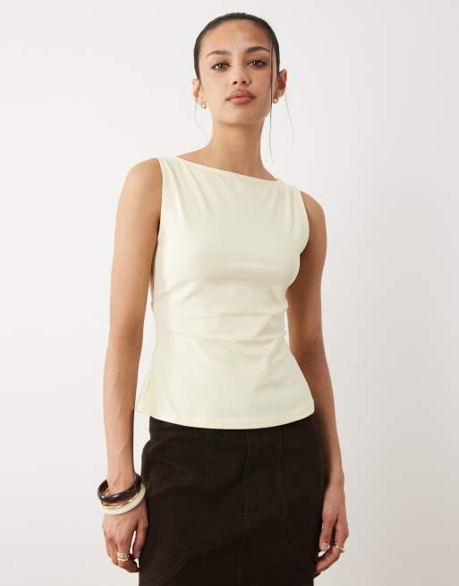 ASOS DESIGN – Tanktop in Gelb mit U-Boot-Ausschnitt und Bindedetail am Rücken, 4 von 4
