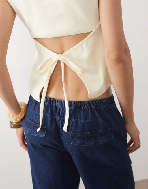 ASOS DESIGN – Tanktop in Gelb mit U-Boot-Ausschnitt und Bindedetail am Rücken, 3 von 4