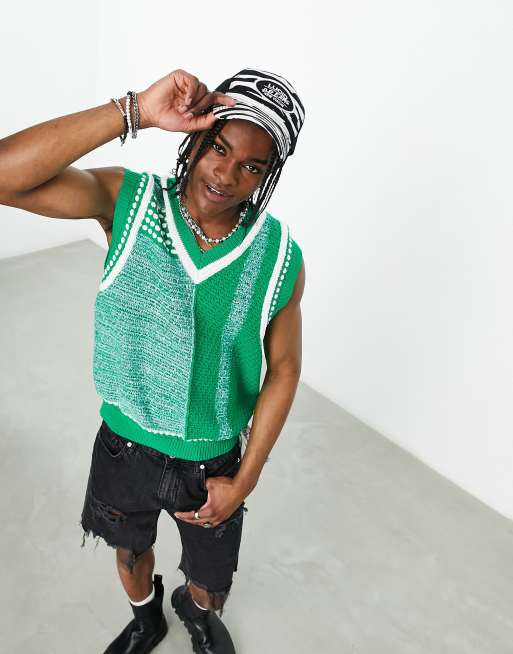 ASOS DESIGN – Tanktop in Grün mit kontrastierendem Strickmuster