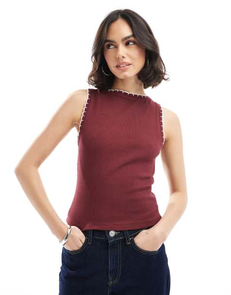 ASOS DESIGN – Tanktop in Pflaume mit Muschelsaum - view 1
