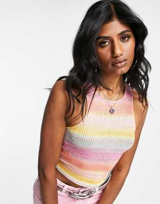 ASOS DESIGN - Tanktop in Regenbogenfarben mit Space-Dye-Muster und Racer-Ausschnitt-Bunt