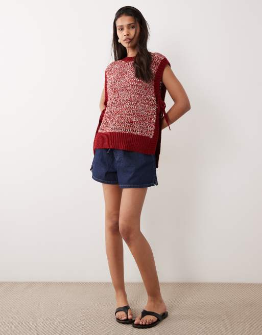ASOS DESIGN – Tanktop in Rot mit mehrfachen Ziernähten und seitlichen Bindebändern, 2 von 4