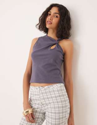 ASOS DESIGN - Tanktop in Schiefergrau mit verdrehtem Detail