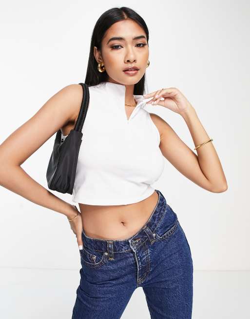 ASOS DESIGN – Tanktop in Weiß mit Reißverschluss
