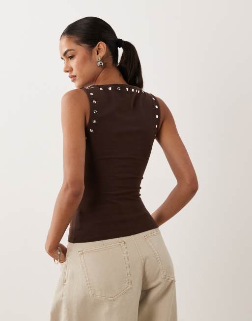 ASOS DESIGN tanktop med nitter i chokolade, 4 af 4