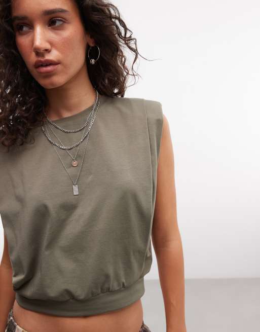 ASOS DESIGN tanktop med skulderlæg i khaki, 3 af 4