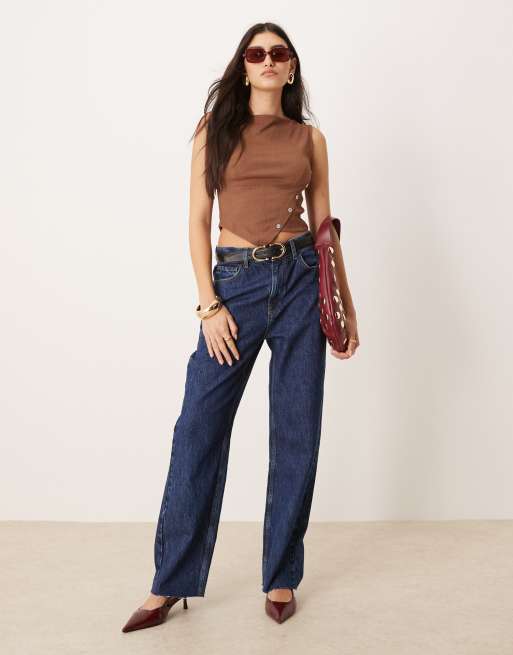ASOS DESIGN - Tanktop met asymmetrische zoom en parelmoeren knopen in bruin, 2 van 4