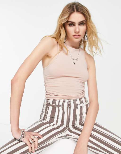 ASOS DESIGN - Tanktop met gerimpelde zijkant in taupe, 3 van 4