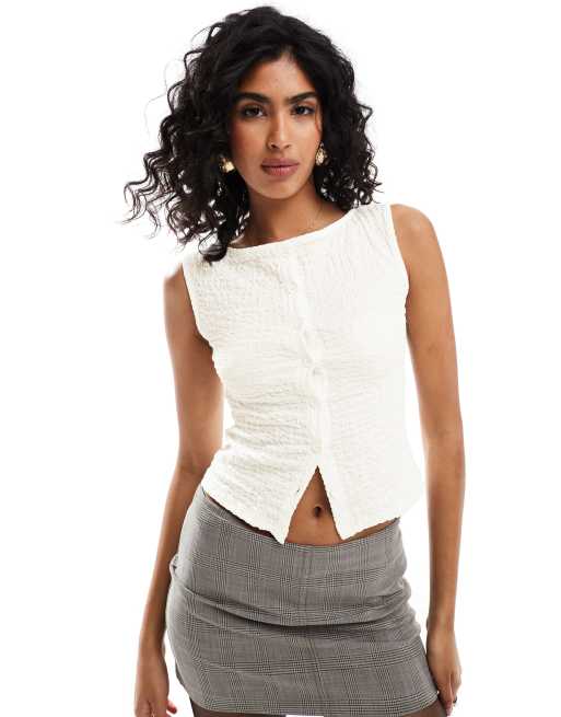 ASOS DESIGN - Tanktop met knopen en textuur in ivoor