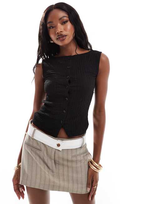 ASOS DESIGN - Tanktop met knopen en textuur in zwart