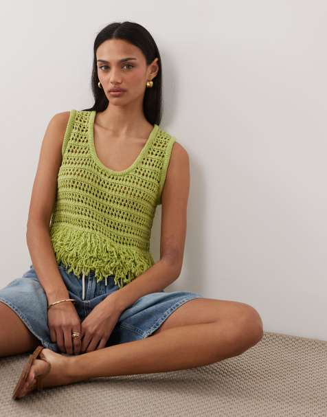 ASOS DESIGN - Tanktop met kwastjes in groen - view 1