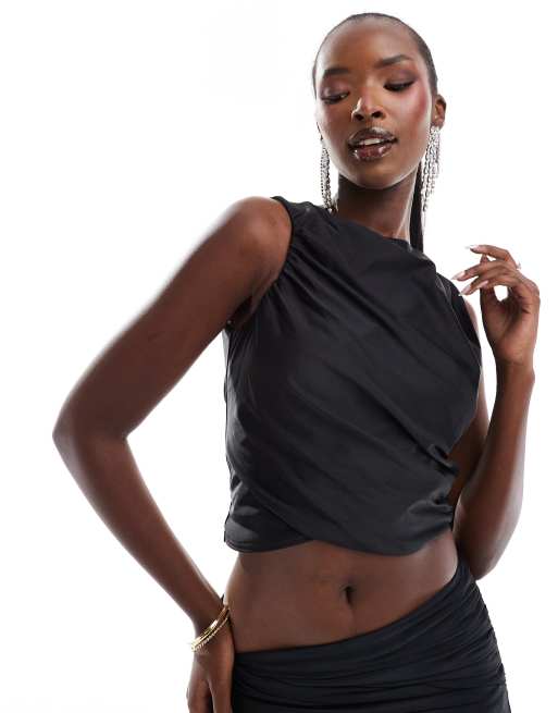 ASOS DESIGN - Tanktop met omwikkelde taille in zwart, deel van co-ord set