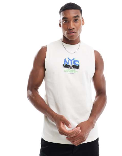 ASOS DESIGN - Tanktop met print op de voorkant in gebroken wit - view 1