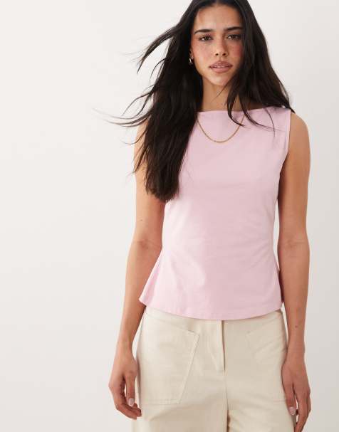 ASOS DESIGN - Tanktop met rechte hals en gestrikte achterkant in roze - view 1