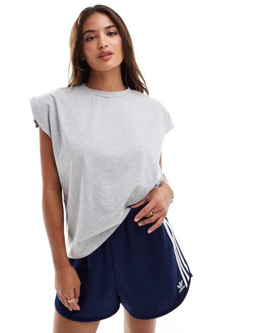 ASOS DESIGN - Tanktop met schoudervullingen in gemêleerd grijs
