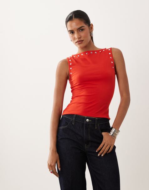 ASOS DESIGN tanktop met studs in rood - view 1