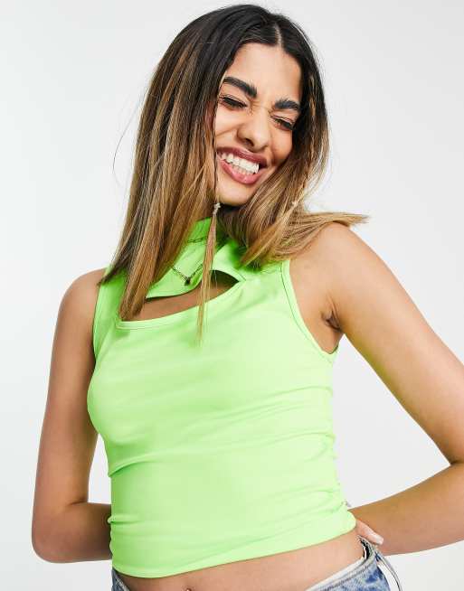 ASOS DESIGN - Tanktop met uitsnijding in neon limoengroen