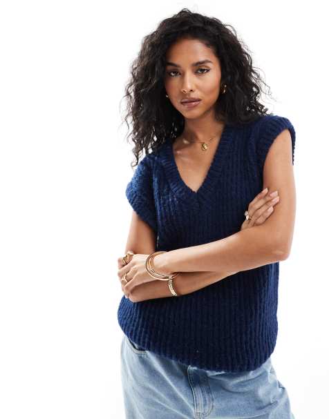 ASOS DESIGN - Tanktop met V-hals in pluizig garen in marineblauw - view 1