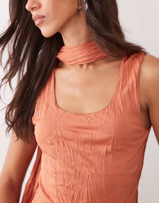 ASOS DESIGN Tanktop mit gekräuseltem Schal-Ausschnitt in Rost, 3 von 4