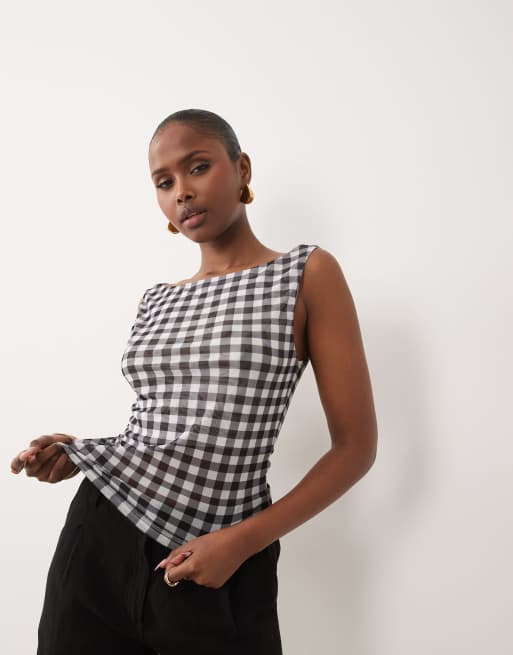ASOS DESIGN - Tanktop van doorschijnend mesh met gingham ruit in zwart, 3 van 4