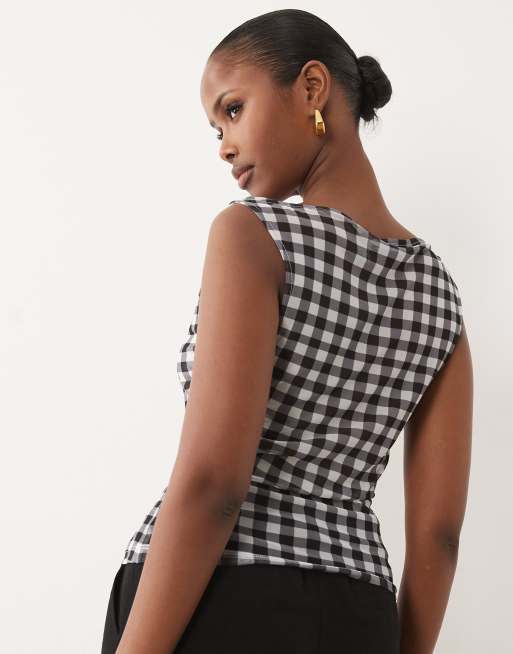 ASOS DESIGN - Tanktop van doorschijnend mesh met gingham ruit in zwart, 4 van 4