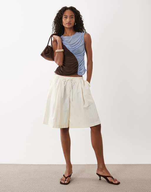ASOS DESIGN - Tanktop van gerimpeld mesh met kleurvlakken in chocoladebruin en blauw, 3 van 4