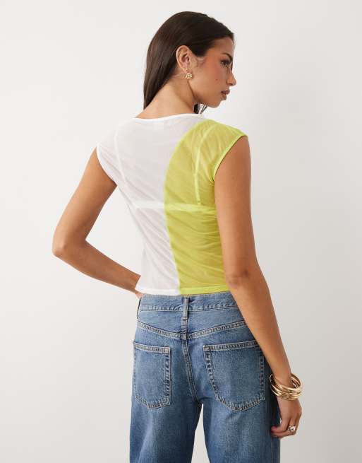 ASOS DESIGN - Tanktop van gerimpeld mesh met kleurvlakken in groen en wit, 4 van 4